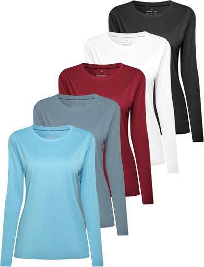 HovSiyla 5 Pack Women Long Sleeve Shirts Running UV Rash Guard Casual Tops Sun Protection Workout Hiking T Shirts for Women