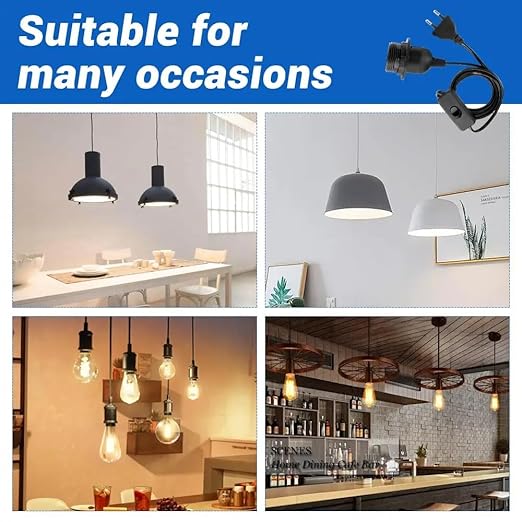 Plug in Hanging Light Cord Kit - 16Ft Pendant Light Plug in Lamp Kit, E26/E27 Bulb Socket Lantern Extension Cord with On/Off Switch, Socket Rings, Black