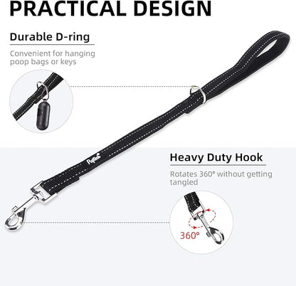 PUPTECK Reflective Short Dog Leash with Comfortable Padded Handle Durable Nylon Dog Lead for Small Medium and Large Dogs Cats Walking Running Training Outside, Black