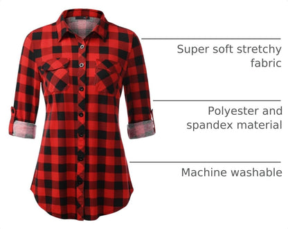 This classic plaid shirt from DJT is perfect for any casual or dressy occasion. The soft, stretchy fabric is comfortable and flattering.