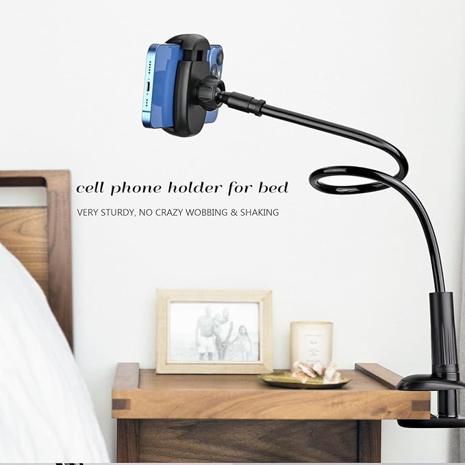 TONDA Phone Holder for Bed Desk, Gooseneck Phone Holder Stand with 33 inch Adjustable Flexible Long Arm Clip Clamp Bracket Mount for iPhone 15 Pro Max XR X 8 7 6 or Other 4-7" Devices
