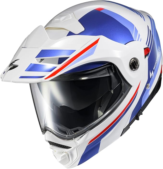 ScorpionEXO AT960 Modular Adventure Street Adult Motorcycle Helmet with Bluetooth Ready Speaker Pockets DOT ECE Approved Monk (WhiteBlue - 3X-Large)