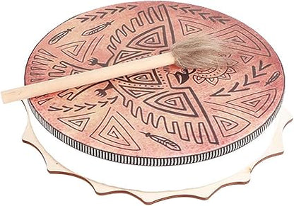 belupai 9.8in Shaman Drum with Drum Stick,Handmade Shaman Drum,Spiritual Instrument,Sound Healer Shaman Drum for Spiritual Music(2)