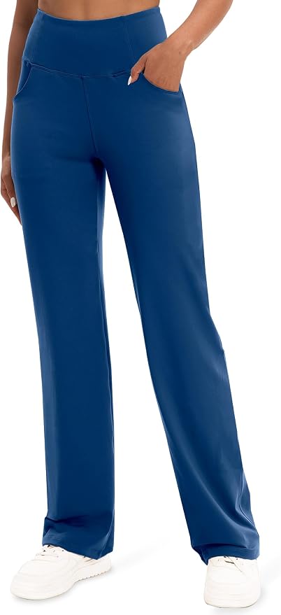 VOOVEEYA Yoga Pants Women with Pockets, Tummy Control Leggings Straight Leg High Waist Work Dress Pants Petite/Regular/Tall