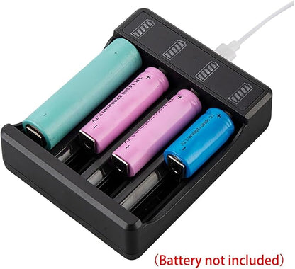Fast Charger with Type Cable 4.2V Lithium Battery 4 Slot Strong Light Flashlight Intelligent Charge for 14500 26650 18650(4 Slot with Cable)
