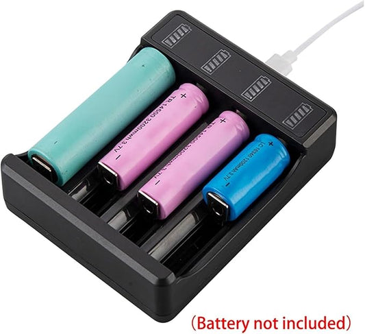 Fast Charger with Type Cable 4.2V Lithium Battery 4 Slot Strong Light Flashlight Intelligent Charge for 14500 26650 18650(4 Slot with Cable)