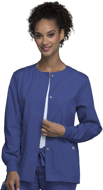 Cherokee scrubs jacket for women, Snap Front Warm-Up Jacket with 3 Pockets and Easy Care - 4350.