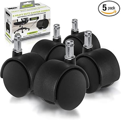 Slipstick CB682 2 Inch Replacement Office Chair Wheels (Set of 5 Casters) Universal Standard Size Stem 716 Inch x 78 Inch - Black Plastic