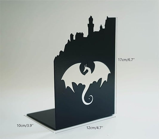 1 Pair 2pcs Heavy Metal Black Book Ends to Hold Books, Book Ends for Home Decorative (Dragon)