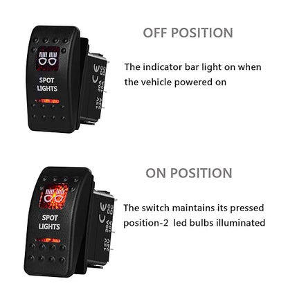 Red Led Spot Lights Rocker Switch 5 Pin OnOff Waterproof Toggle Switch for Car Boat Can Am UTV ATV Polaris 20A12V 10A24V Switch, with Jumper Wires Set