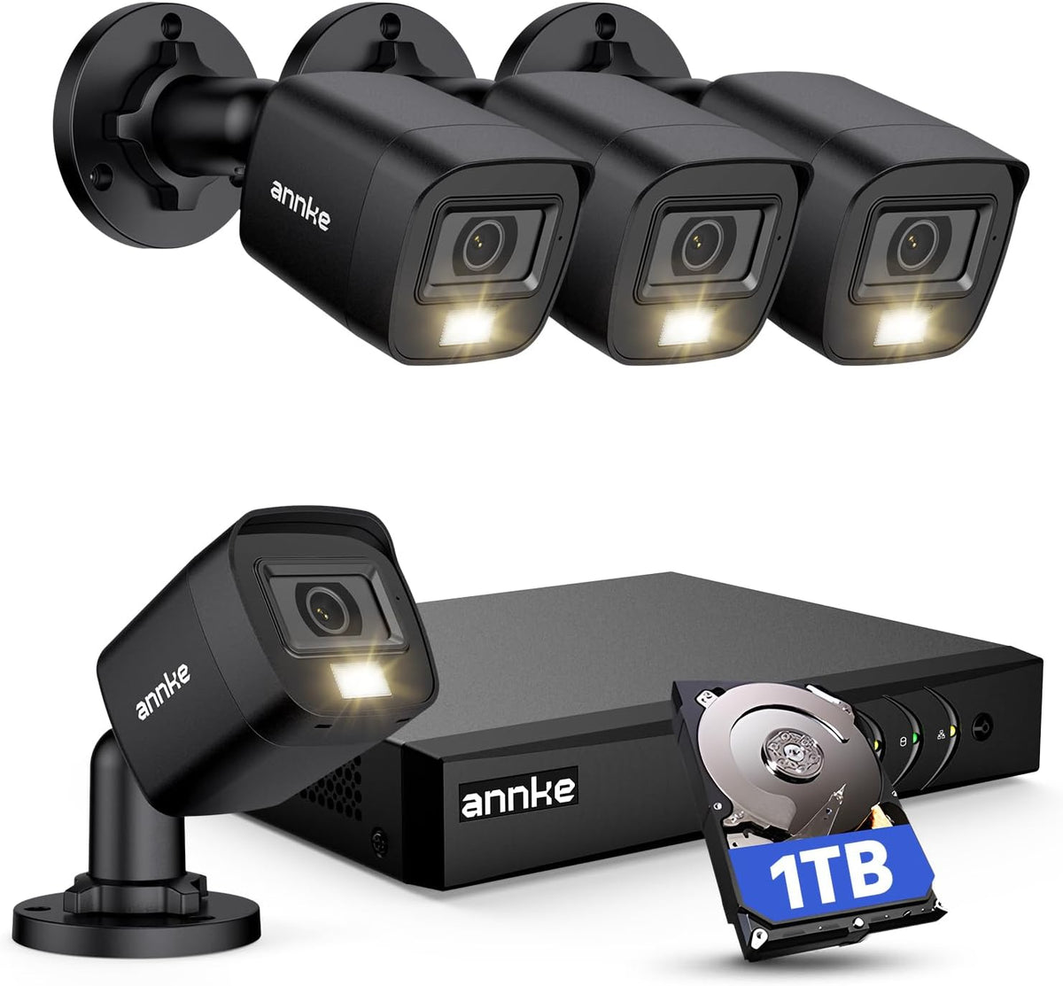 ANNKE 8CH H.265+ 3K Lite Wired Security Camera System,4X 2MP Cam, 1TB HDD 8 Channel DVR with AI Human/Vehicle Detection, Outdoor CCTV Cameras, Smart Dual Light, IP67 Weatherproof, Color Night Vision