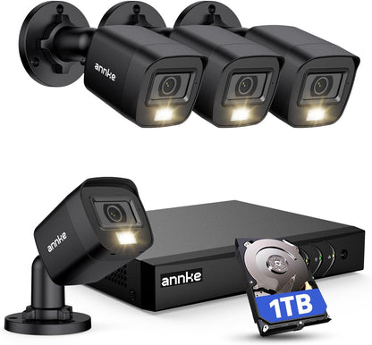 ANNKE 8CH H.265+ 3K Lite Wired Security Camera System,4X 2MP Cam, 1TB HDD 8 Channel DVR with AI Human/Vehicle Detection, Outdoor CCTV Cameras, Smart Dual Light, IP67 Weatherproof, Color Night Vision