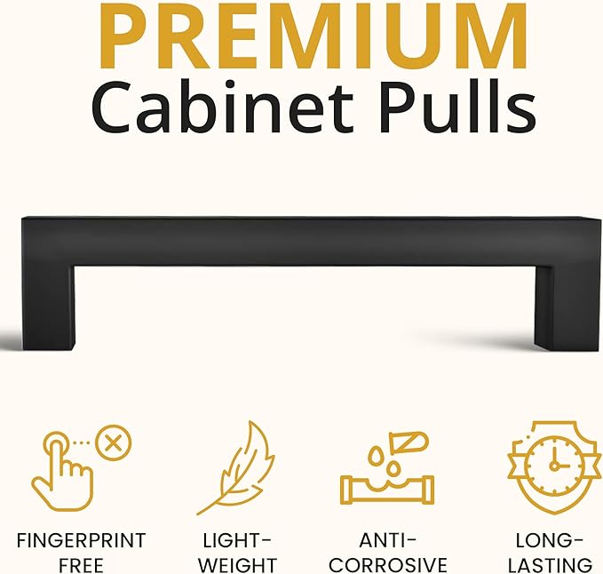 Mega Handles 1 Pack I Cabinet Pulls 5.5 Inch, Stainless Steel Cabinet Handle Pulls I Ideal for Kitchen Drawer, Cabinets, Door, Cupboard I Hardware for Cabinets - Hole Distance 5 Inch - Matte Black