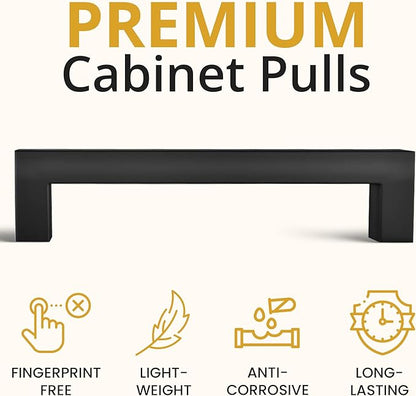 Mega Handles 1 Pack I Cabinet Pulls 5.5 Inch, Stainless Steel Cabinet Handle Pulls I Ideal for Kitchen Drawer, Cabinets, Door, Cupboard I Hardware for Cabinets - Hole Distance 5 Inch - Matte Black