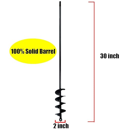 30" x 2" Extended Length Auger Drill Bit for Planting Bulb  Bedding Plant Auger 100 Solid Barrel-No Need to Squat Post Hole Digger for 38" Hex Drive Drill- Easy Planter Garden Auger