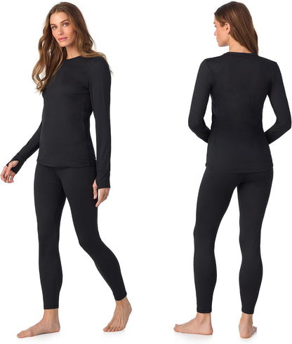 2-piece thermal set from Cuddl Duds keeps you warm, dry, and protected in cold weather with fleece-lined, moisture-wicking, and stretchy fabric.