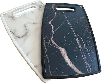 Lily's Home Kitchen Cutting Board (2-Piece Set) with Handles and in Marble Finish. Non-Porous, Dishwasher Safe