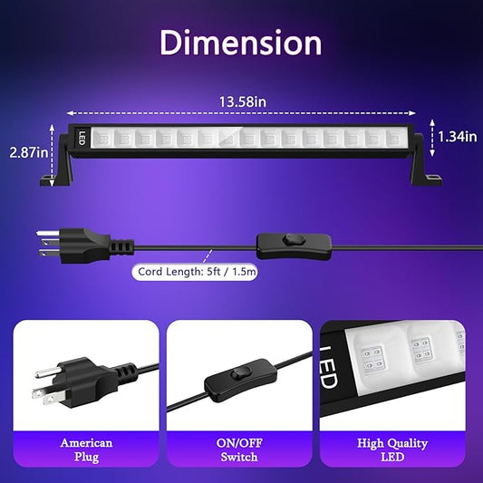38W LED Black Light Bar, Blacklight Bars with Plug and Switch Light Up 22x22ft Area for Glow Party Halloween Parties Bedroom Decorations Stage Lighting 1 Pack