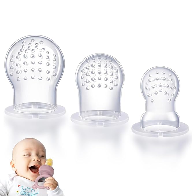JEXFUN Silicone Replacement Pouch Pacifier for Baby Fruit Food Feeder, Food Grade Silicone Feeder Sacs, Fruit Feeder Replacement Nipples, BPA Free (SmallMediumLarge Size, 3PCS)