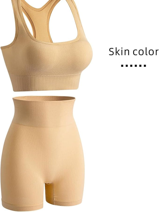 Women Two Pieces Set Sport Bras Bra High Waist Leggings Running Workout Outfits Shockproof Sports Exercise Set