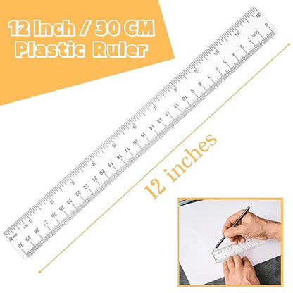 Plastic Ruler, 12 Inch Clear Plastic Ruler, Centimeter, Millimeter and Inches, Pack of 2
