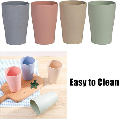 WANBY Wheat Straw Cup 4 Pcs Unbreakable and Reusable Drinking Cups Eco-Friendly Healthy Tumbler Set for Milk Juice and Water Dishwasher Safe (4 Pcs 11 Oz)