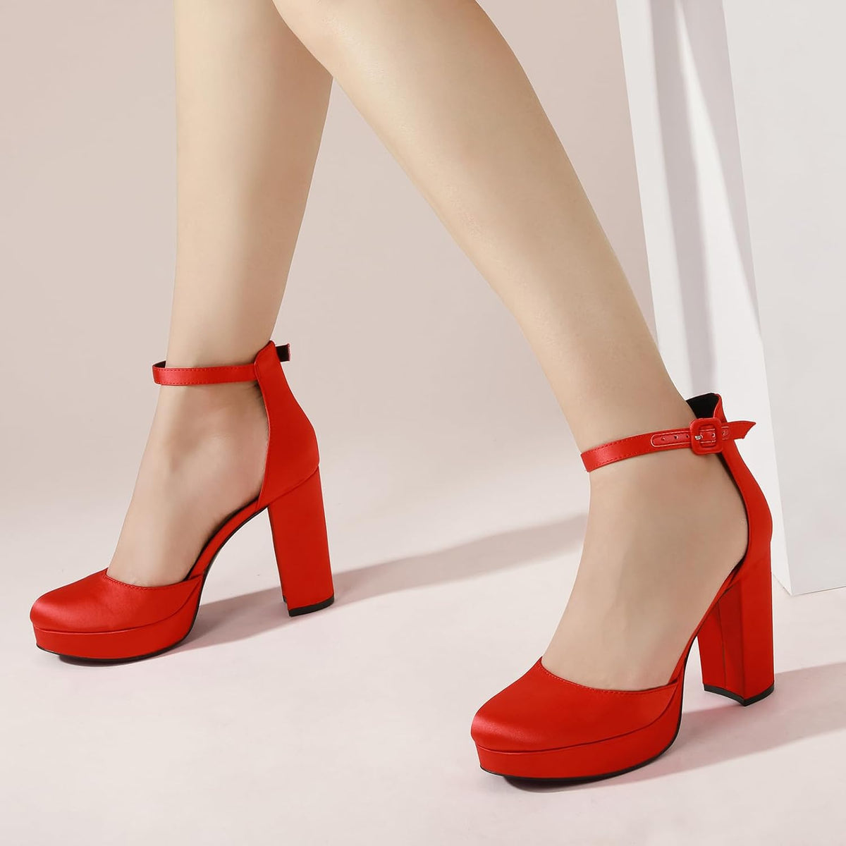 Ankis Black Platform Closed Toe Heels for Women, Womens Heels Closed Round Toe Chunky Block Pumps Shoes, 4 Inch