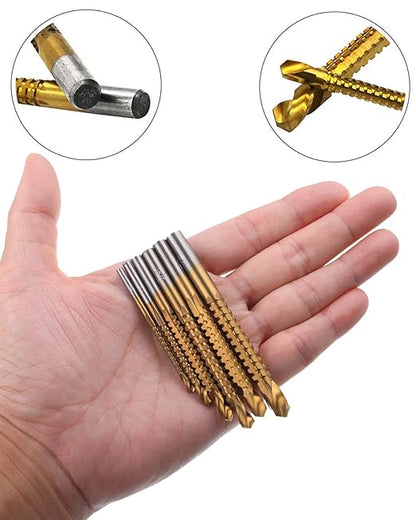 Rocaris 6 Pack Titanium Coated HSS Twist Drill Bits, 3-8mm Serrated Side Cutting Drill Bit Woodworking Tools for Plastic Metal Wood Hole