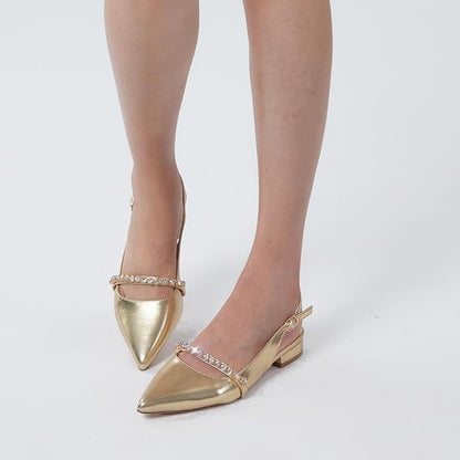 Elisabet Tang Women Slingback Flats with Rhinestone Pointed Toe Flats for Women Dressy Shoes
