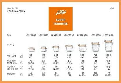 Le Parfait Super Terrine - 1L French Glass Canning Jar wStraight Body, Airtight Rubber Seal  Glass Lid, 32ozQuart (Single Jar)