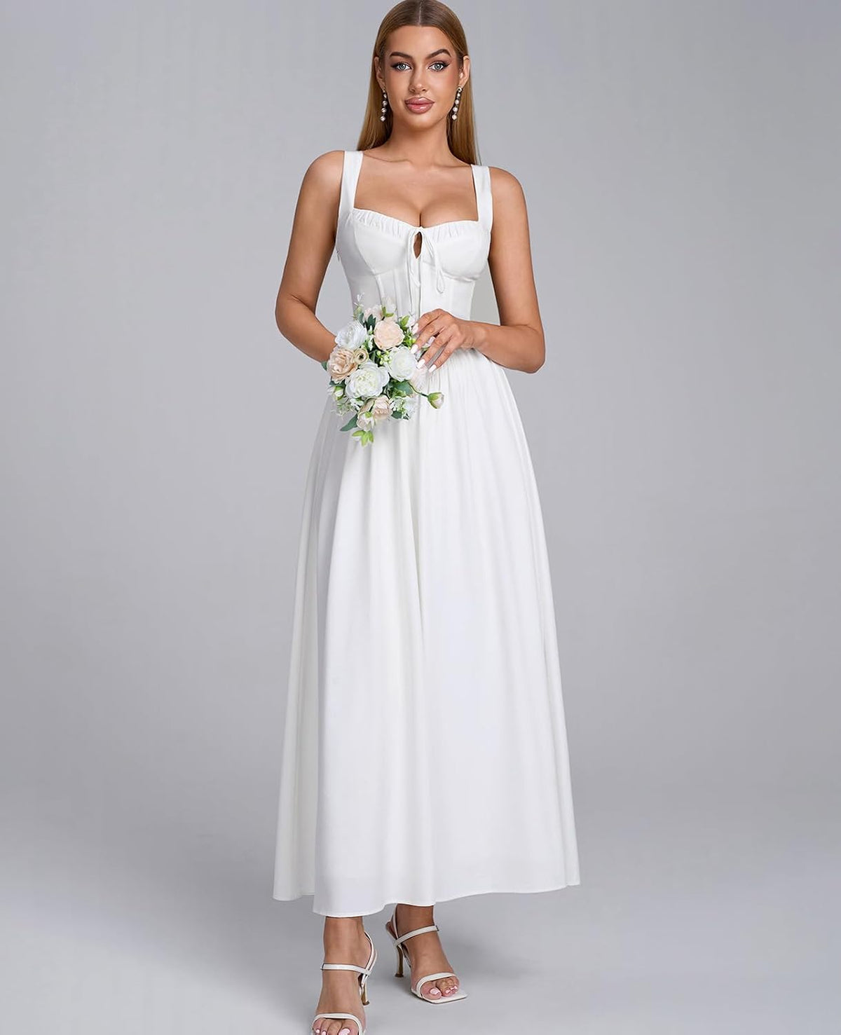 GLNEGE Womens Corset Midi Dress Spring Wedding Guest A-line Flowy Dresses Lace Up Summer Tea Party Long Sundress for 2026 .