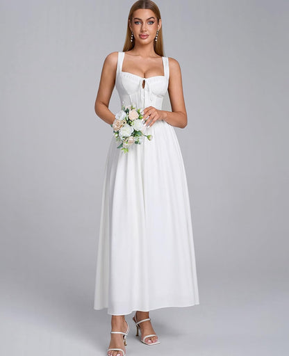 GLNEGE Womens Corset Midi Dress Spring Wedding Guest A-line Flowy Dresses Lace Up Summer Tea Party Long Sundress for 2026 .