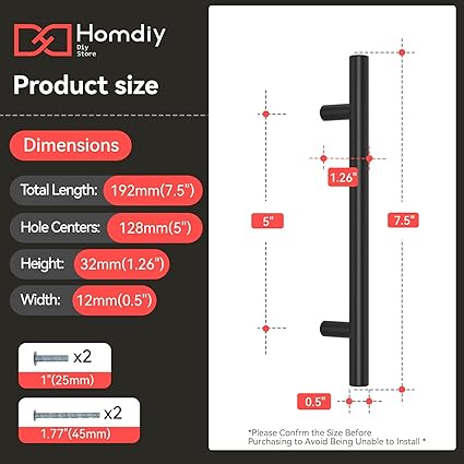 homdiy Black Cabinet Handles 30Pack 5inch Hole Center Kitchen Drawer Pulls and Knobs Stainless Steel Cabinet Hardware for Bathroom, Cupboard