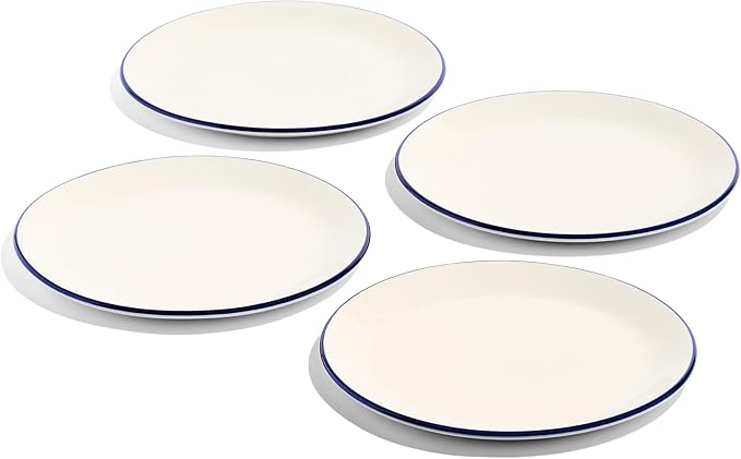 Made In Cookware - 11" Dinner Plates - Set of 4 - White With Navy Blue Rim - Porcelain - Crafted in England