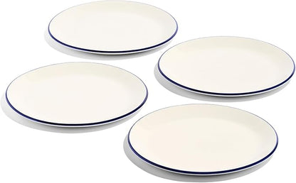 Made In Cookware - 11" Dinner Plates - Set of 4 - White With Navy Blue Rim - Porcelain - Crafted in England