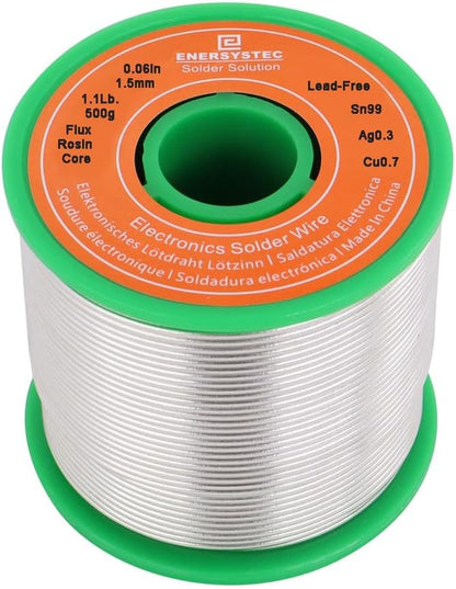 500g Solder Wire Lead Free Rosin Flux Core Diameter 1.5mm 0.06 Alloy Sn99 Ag0.3 Cu0.7 Wide Solder Gauge Unleaded Fast Melting Solder Wire No Clean Electronics Soldering 1.1 Pound Large Electric Solder