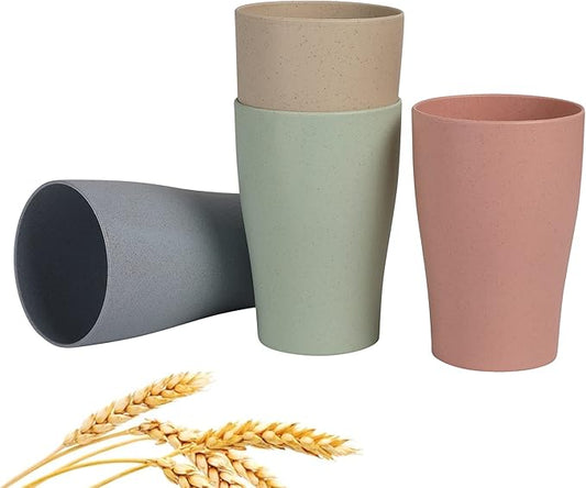 WANBY Wheat Straw Cup 4 Pcs Unbreakable and Reusable Drinking Cups Eco-Friendly Healthy Tumbler Set for Milk Juice and Water Dishwasher Safe (4 Pcs 11 Oz)