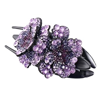 Rhinestone Double Flower Hair Clip,Crystal Duckbill Clip Hairpin with Teeth Non-Slip Women Hair Dovetail Clips for Thick Long Hair Accessories(I)