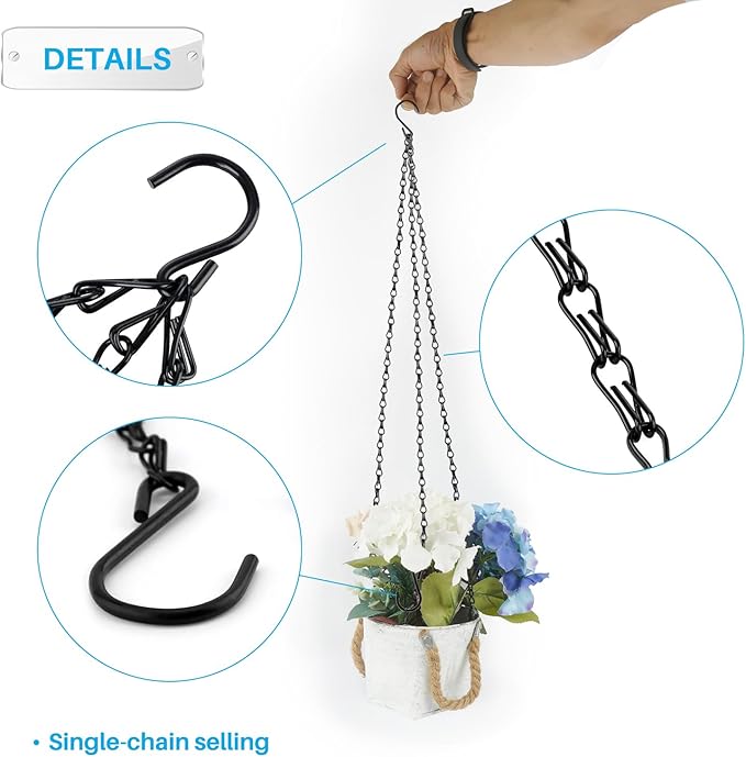 Patio Hanging Chain with Hooks Black Chain for Hanging Metal Decorative Chain for Hanging Planters Bird Feeders Signs Lanterns and Ornaments OutdoorIndoor Use (4 FT, 1 Piece)