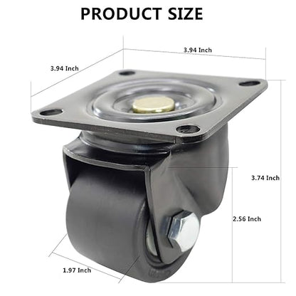 Casoter Single 2.5" Black Extra Heavy Duty Swivel Caster,50mm Extra Width Hi-Temp Nylon Wheel Low Gravity Center Design Top Plate Mounted Caster,Smooth Sturdy 1100Lbs500kg Load Capacity