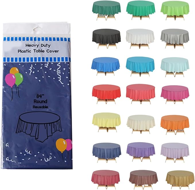 1 Pack 84 Inch Plastic Table Cover, Navy Blue Round Disposable Table Covers Plastic Tablecloth