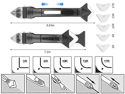 3 in 1 Silicone Caulking Tools, Glass Glue Angle Scraper, Stainless Steelhead Caulk Remover and Sealant Scraper, for Kitchen Bathroom Window and Frames Sealant Seals
