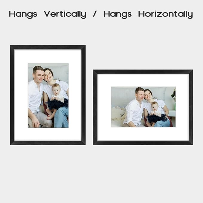 Frametory, 6x8 Aluminum Frames with Mats for 4x6 PicturesPhotos - Real Glass- PortraitLandscape - Horizontal and Vertical Formats for Wall and Table Mounting (Black, 2 Pack)