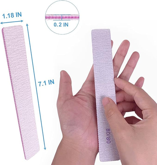 8080 Grit Nail Files, Emery Boards Nail File for Acrylic and Gel Nails, Coarse Nail File Double Sided 80 Grits Emory Professional Filers Reusable Washable Manicure Square Gray