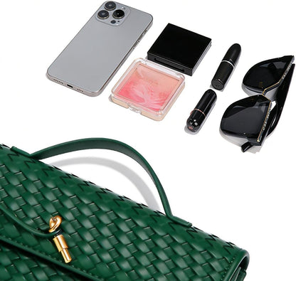 JYG Woven Handbag for Women Fashion Evening Shoulder Bag PU Leather Handmade Clutch Purse Casual Crossbody Bags