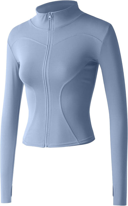 Women's Slim Fit Lightweight Athletic Full Zip Stretchy Workout Running Track Jacket with Thumb Holes