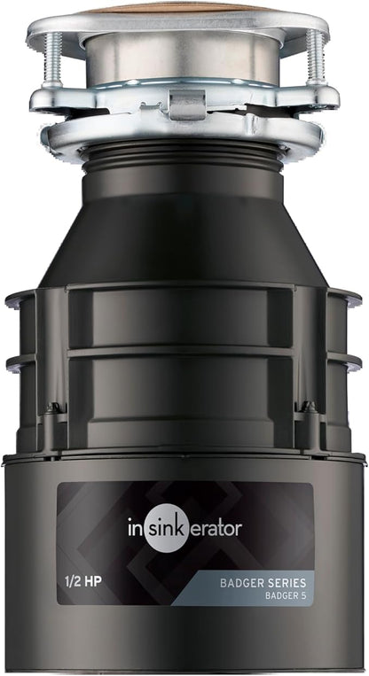 InSinkErator Badger 5 Garbage Disposal, Standard Series 12 HP Continuous Feed Food Waste Disposer, Black, Set of 1