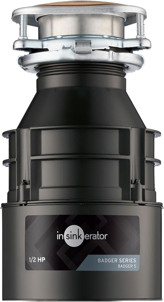 InSinkErator Badger 5 Garbage Disposal, Standard Series 12 HP Continuous Feed Food Waste Disposer, Black, Set of 1