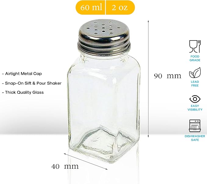 1st Choice Salt and Pepper Shakers with Stainless Tops Set of 2 (Square Shakers)