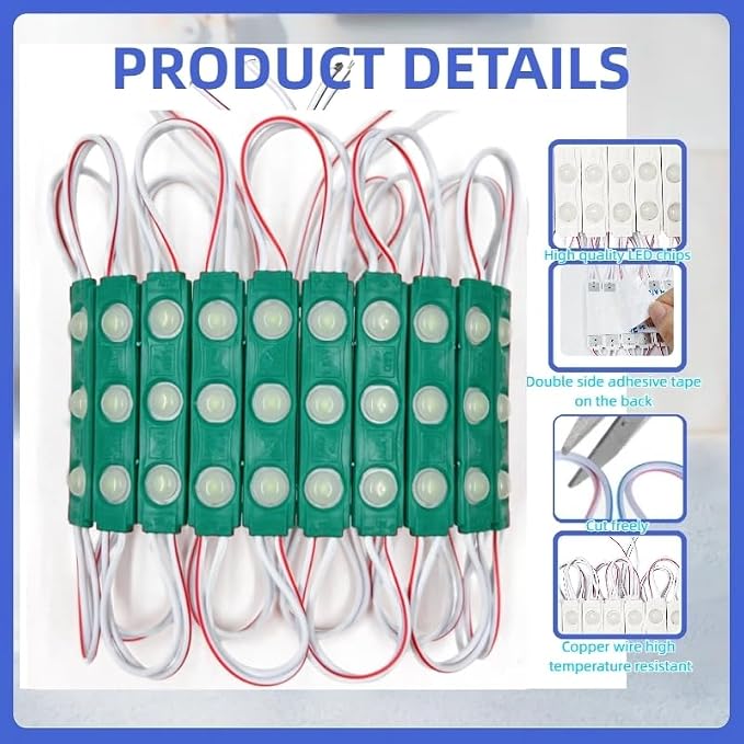 200 PCS LED Module Green Light 1.5W Storefront Decoration Lights 12V DC LED-Module Light with Tape Adhesive Backside for Inflatables Decorative Christmas Letter Advertising Signs